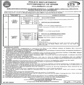 JOBS IN THE POLICE DEPARTMENT GOVERNMENT OF SINDH